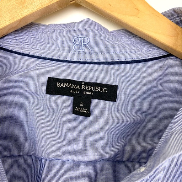 Banana Republic Striped Button-Up Riley Shirt | Blue and White | Size 2 - Picture 3 of 8